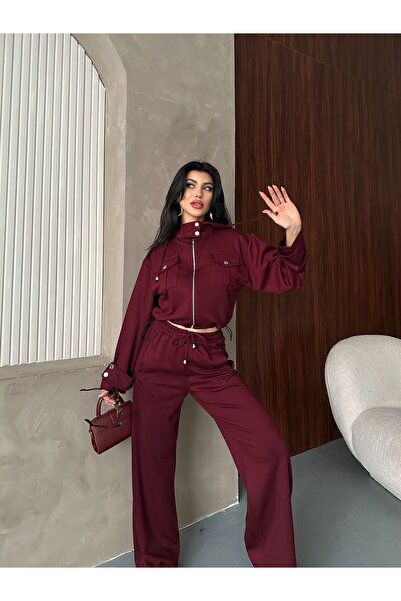 salome butik Zippered Top and Wide-Leg Pants - Set