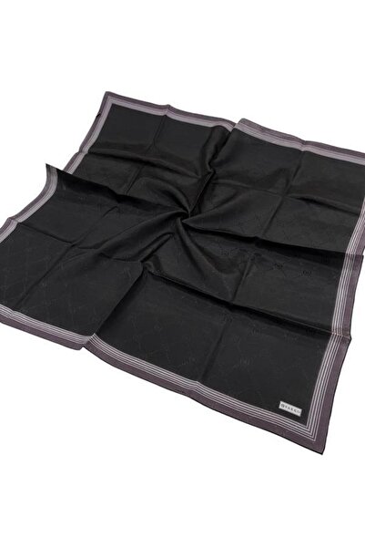 Vakko Шовковий шарф з бавовни - з бордюром і монограмою - чорно-сірий