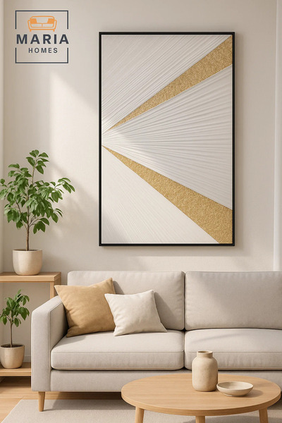 MARIA HOMES White and Gold Abstract Folded Wall Art Modern Luxury Textured De...