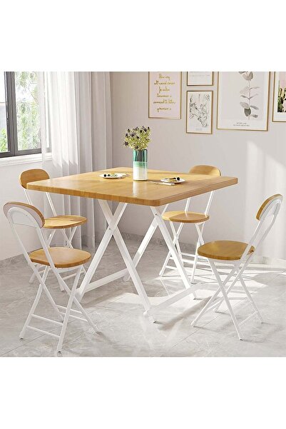Taimi Folding Dining Table 80x80x74cm with Wooden Top & Metal Legs, Portable Table with a Wooden Color