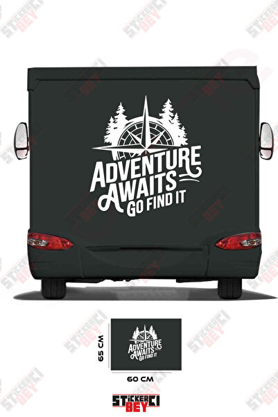 STİCKERCI BEY Adventure Awaits Go Find It Written Compass Visual Caravan Stic...