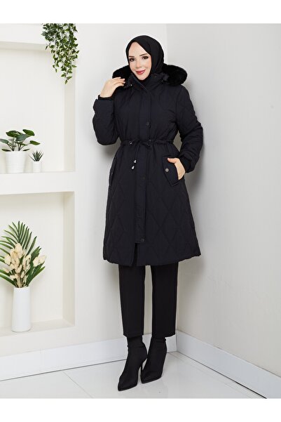 Moda İncir 100cm Baklava Patterned Kri̇nkil Fabric Coat