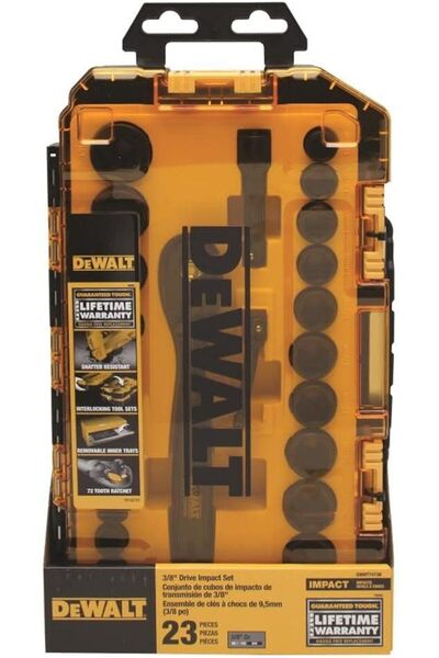 Dewalt طقم مقابس صدمات، ٢٣ قطعة، محرك ٣/٨ بوصة (متري/SAE) (DWMT74738)