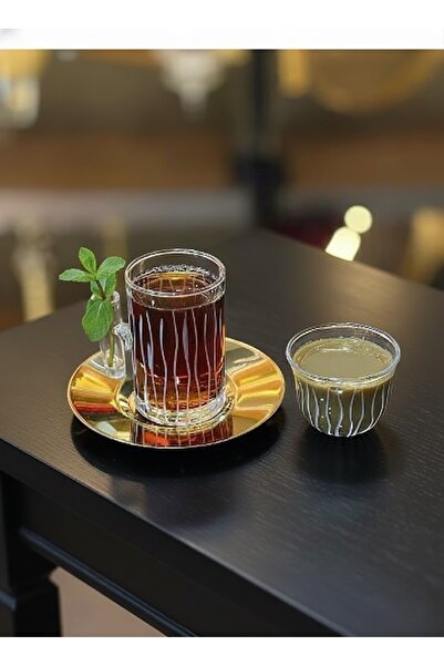 DECOSTYLE 18 Piece Modern Glass Tea Set with Steel Plate |   Premium Hospitality Luxury Presentation Set