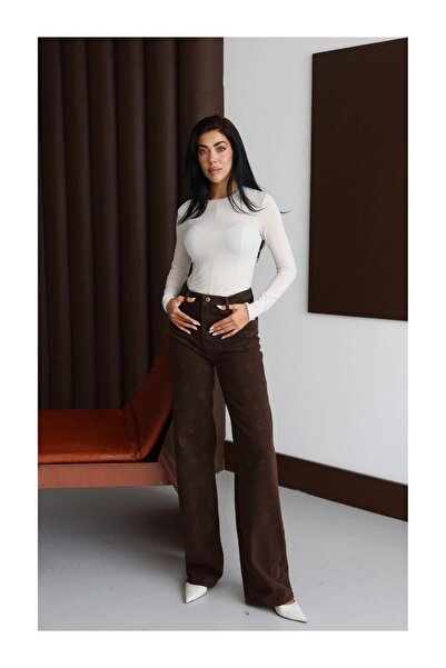 Coral Gölge Baskı Desenli Pantolon 8150 Kahve