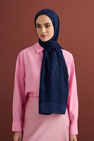 Imannoor Cotton Silk Shawl - Chain Pattern - Navy Blue