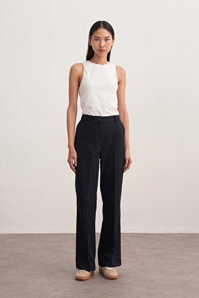 EBU Prive Women's Gabardine Palazzo Pants Navy Blue