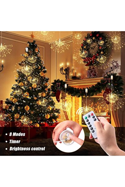 co arma 8-piece LED Starburst Firework Ball Lights with Remote, Battery-Operated, Gold