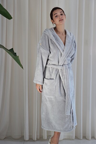 CAKKATEX Wellsoft Plush Extra Soft Hooded Long Dressing Gown with Pocket Detail