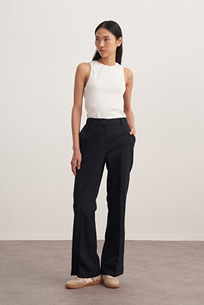 EBU Prive Women's Gabardine Palazzo Pants Navy Blue