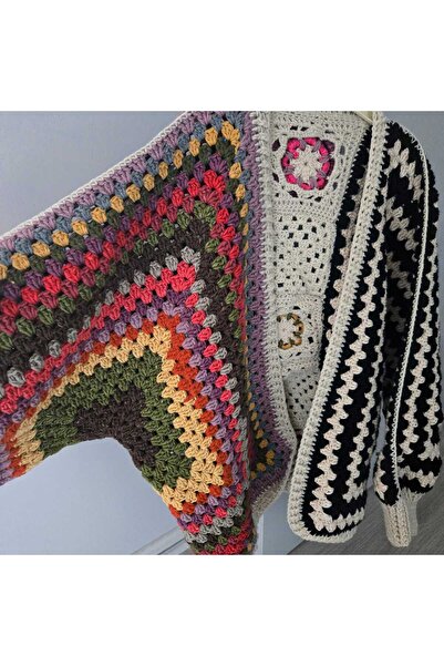 BohemCRAFTCK El Örgüsü Renkli Motifli Boho Hırka