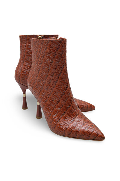 Women Lay-z Women's Tan Crocodile Patent Leather Pointed Toe 9.5 cm Heel Boots Offer a Stylish and Modern Posture