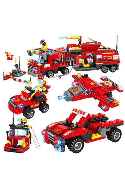 Doris Children's construction set with 754 pieces, Red Fire Truck model with rescue vehicles, detail