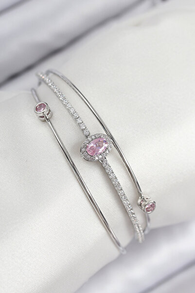 Skygo Brass Zircon Stone Baguette Model Silver Color Women's Bracelet - Tj-Bb...