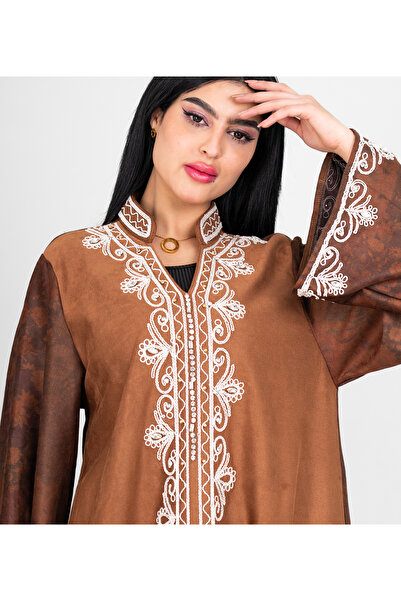 IKKXA Winter Front Embroidery Asian Neckline Jalabiya
