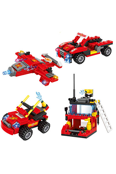 Doris Children's construction set with 754 pieces, Red Fire Truck model with rescue vehicles, detail