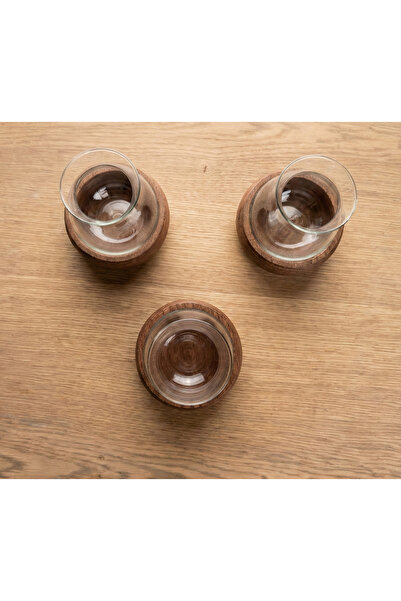 kaya ve demir 3-Piece Borosilicate Glass Tea Presentation Set with Wooden Base and Straw Mat (7 Pieces)