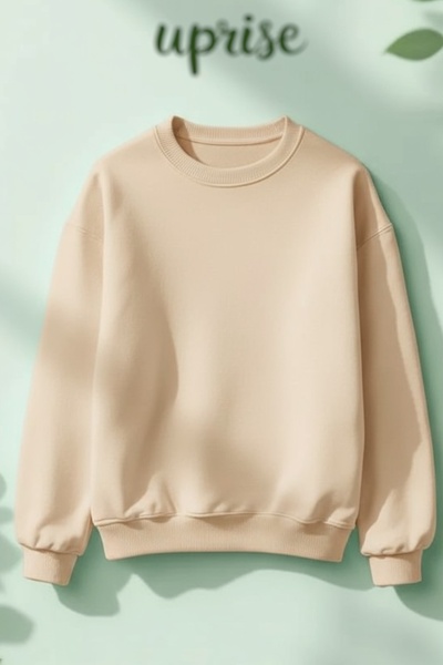 Vordevia Hanorac basic din bumbac neimprimat cu 3 fire, guler rotund, oversize