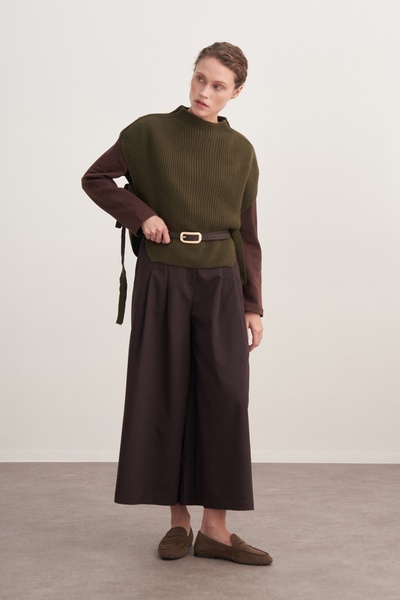 EBU Prive Γυναικείο παντελόνι Gabardine με διπλή πιέτα καφέ