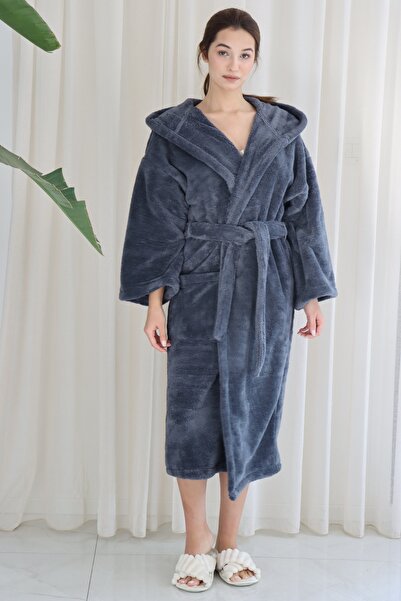 CAKKATEX Wellsoft Plush Extra Soft Hooded Long Dressing Gown with Pocket Detail