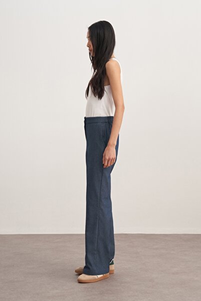 EBU Prive Women's Gabardine Palazzo Pants Denim Blue
