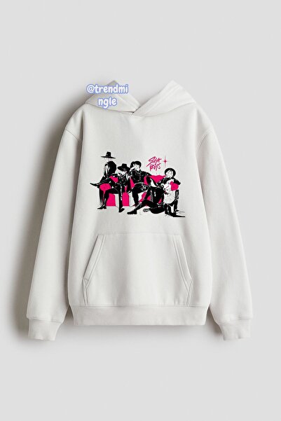 DEEFWEAR White K-Pop Saja Boys Pink Retro Printed Oversized Hoodie Unisex Sweatshirt-Trendmingle