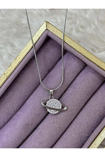 BY YASİN TOPÇU 🪐   قلادة كوكب (الساتورن) مع حلقة مرصعة بالأحجار