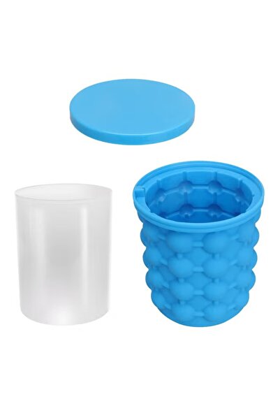 Generic صانع ثلج سيليكون بتصميم دلو، أزرق، مع غطاء، موفر للمساحة، قابل للطي