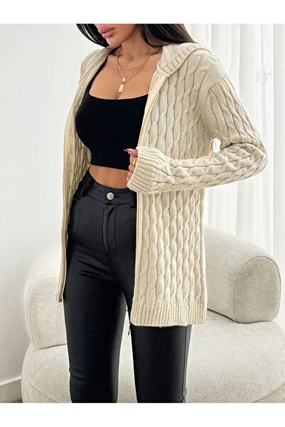 WE AND ME Women's Knitwear Hooded Zippered Cardigan Standard Size