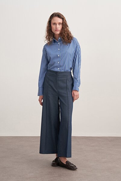 EBU Prive Women's Gabardine Culotte Pants Jeans Blue