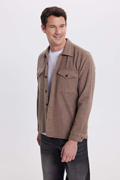 Tudors Men's Regular Fit Relaxed Fit Double Pocket Flap Snap Button Light Brown Shirt