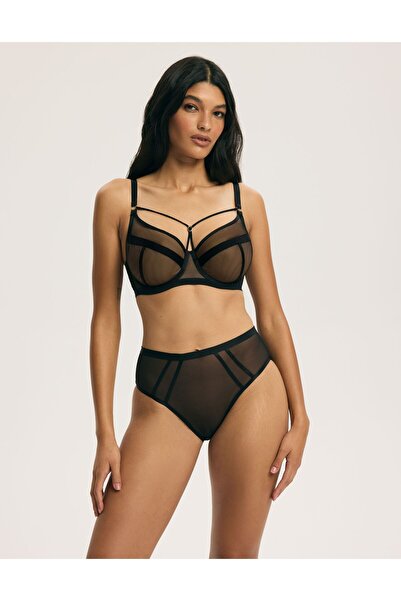 ESOTIQ Women's High Waist Briefs Mesh Panties with Bold Trims Back Cut Out Sexy & Elegant | Glam