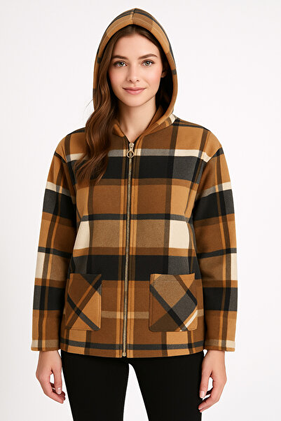 Modayase Women's Large Size Zippered Fleece Cardigan Coat