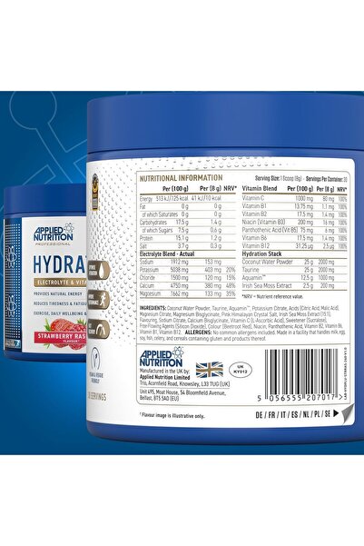 applied nutrition AN Hydration+ Complete Electrolyte & Vitamin, Strawberry Raspberry, 240 Gm