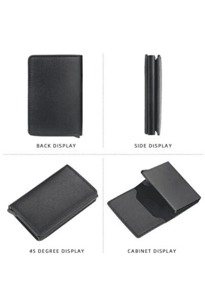 CRM Slim Leather Wallet with Aluminum Card Holder, CRM, RFID Protection, Black