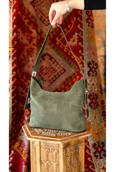Blackbird Luxe Arden Hakiki Deri Süet Haki Renk Kadın El ve Omuz Çantası Şık,...
