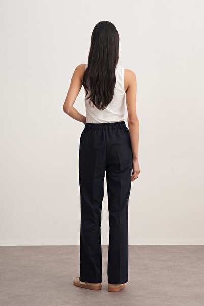 EBU Prive Women's Gabardine Palazzo Pants Navy Blue