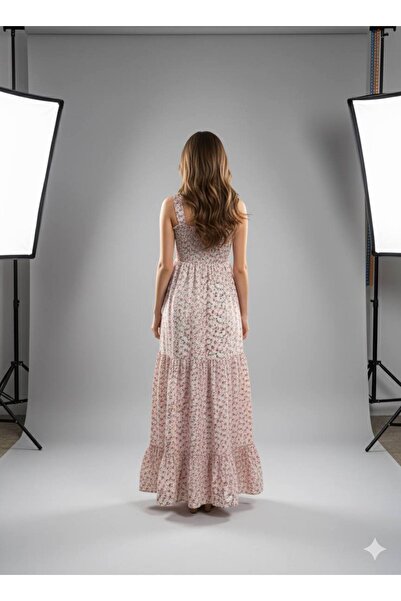 BRGCLOTHING Floral Print Strap Long Dress