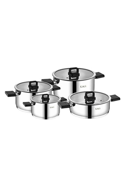 OMS Collection 8-Piece Induction Base Steel Cookware Set with Foldable Handle...