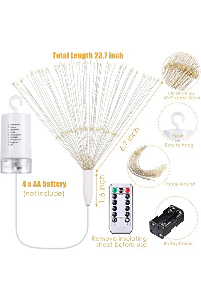 co arma 8-piece LED Starburst Firework Ball Lights with Remote, Battery-Operated, Gold