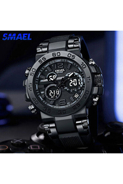 SMAEL Men's Wristwatch Chronograph Sport Army Style Military Dual Time Stopwatch Alarm Black