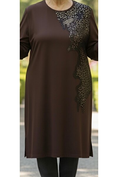 FASHION Kristal taşlı leopar baskılı tunik