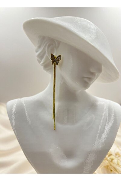 Lunarie Gold Color Butterfly Detailed Long Chain Dangle Earrings – Elegant an...