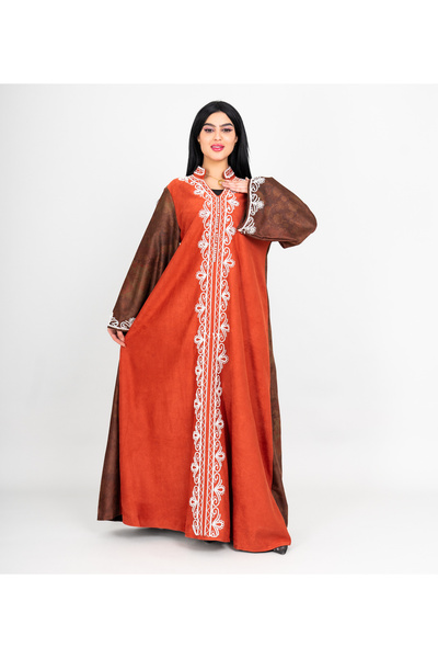 IKKXA Winter Front Embroidery Asian Neckline Jalabiya