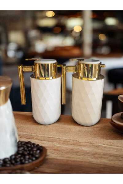 Alsaif Gallery Luxury thermos with pouring spout – elegant diamond design in white and gold – 1 liter capacity