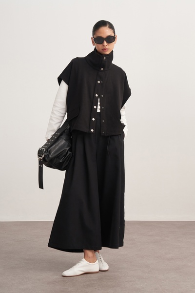 EBU Prive Kadın Gabardin Çift Pile Pantolon Siyah