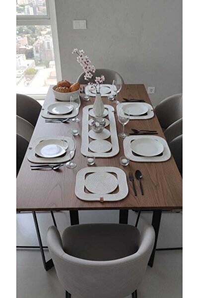 MTG JÜT TASARIM Jüt, Kare Amerikan Servis Takımı / 6 Adet Supla / 1 Adet Runn...