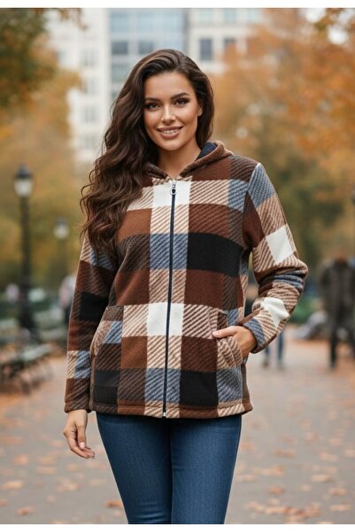 Modayase Women's Large Size Zippered Fleece Cardigan Coat