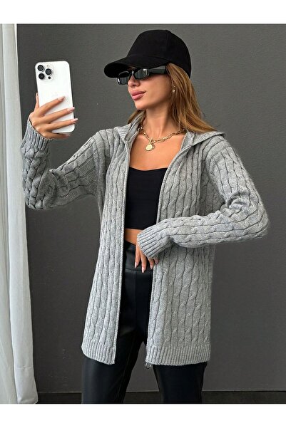 WE AND ME Women's Knitwear Hooded Zippered Cardigan Standard Size