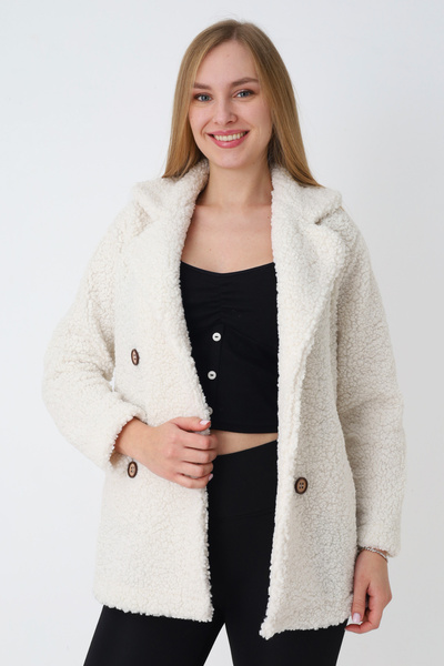 İntensive Жіночий кардиган з довгими рукавами, коміром-стійкою, кишенями на ґудзиках та плюшевою підкладкою